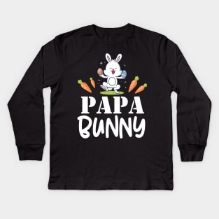 Bunny Play Easter Eggs Carrots Happy Easter Day Papa Bunny Kids Long Sleeve T-Shirt